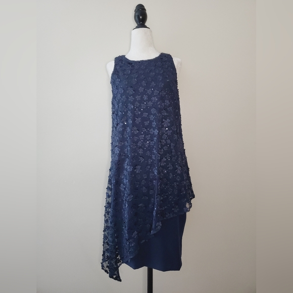 Tahari ASL Assymetrical Appliqué Floral Dress - Picture 3 of 15